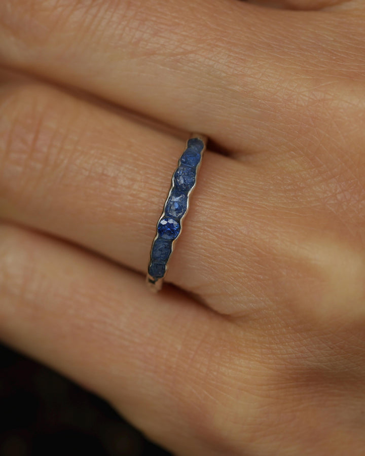 THE ONE. Raw Sapphire Ring. Rustic Solid Gold or Silver Uncut Natural Blue Sapphire Alternative Stacking Wedding Milestone Band