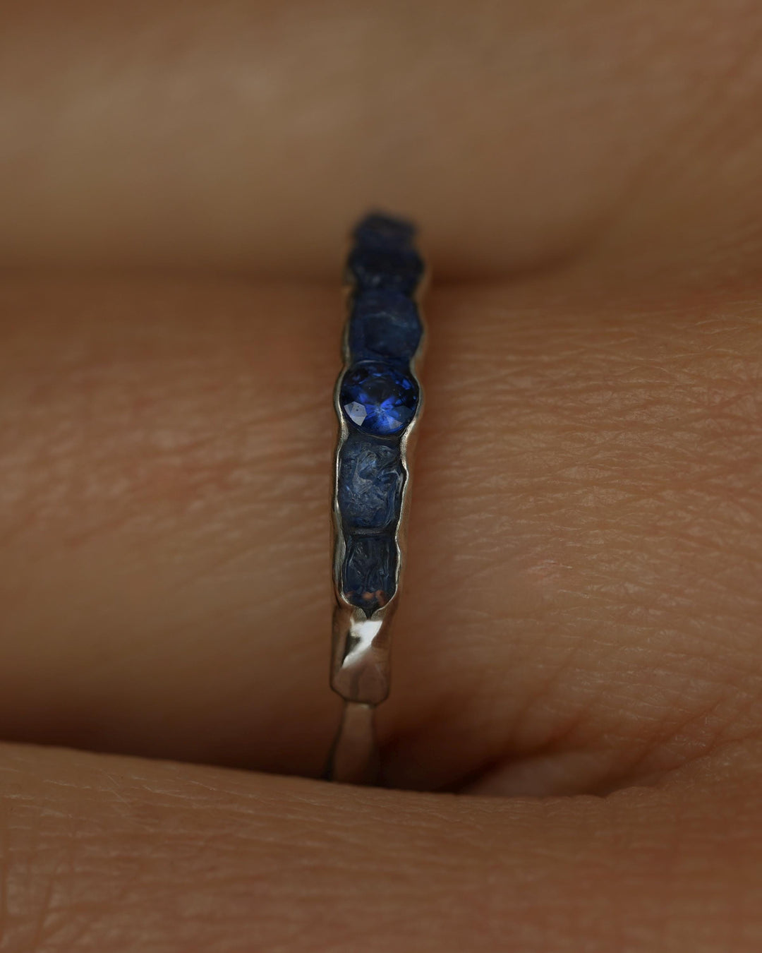 THE ONE. Raw Sapphire Ring. Rustic Solid Gold or Silver Uncut Natural Blue Sapphire Alternative Stacking Wedding Milestone Band