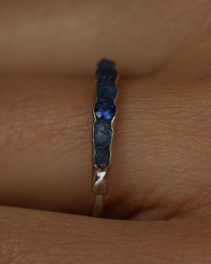 THE ONE. Raw Sapphire Ring. Rustic Solid Gold or Silver Uncut Natural Blue Sapphire Alternative Stacking Wedding Milestone Band