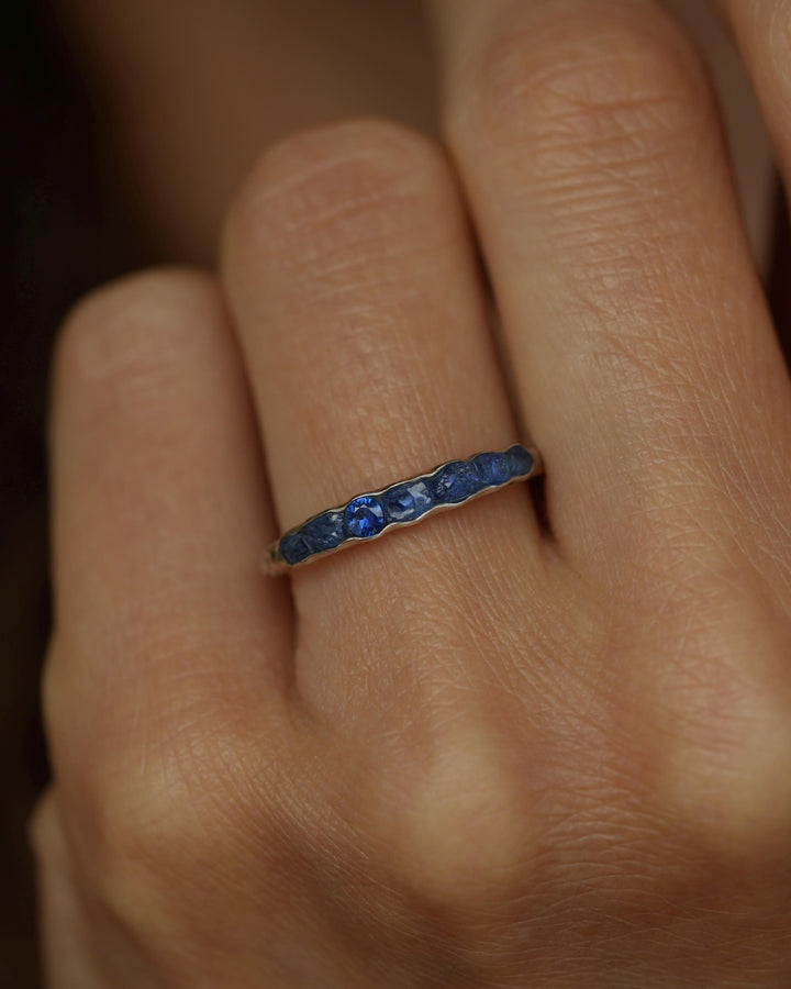 THE ONE. Raw Sapphire Ring. Rustic Solid Gold or Silver Uncut Natural Blue Sapphire Alternative Stacking Wedding Milestone Band