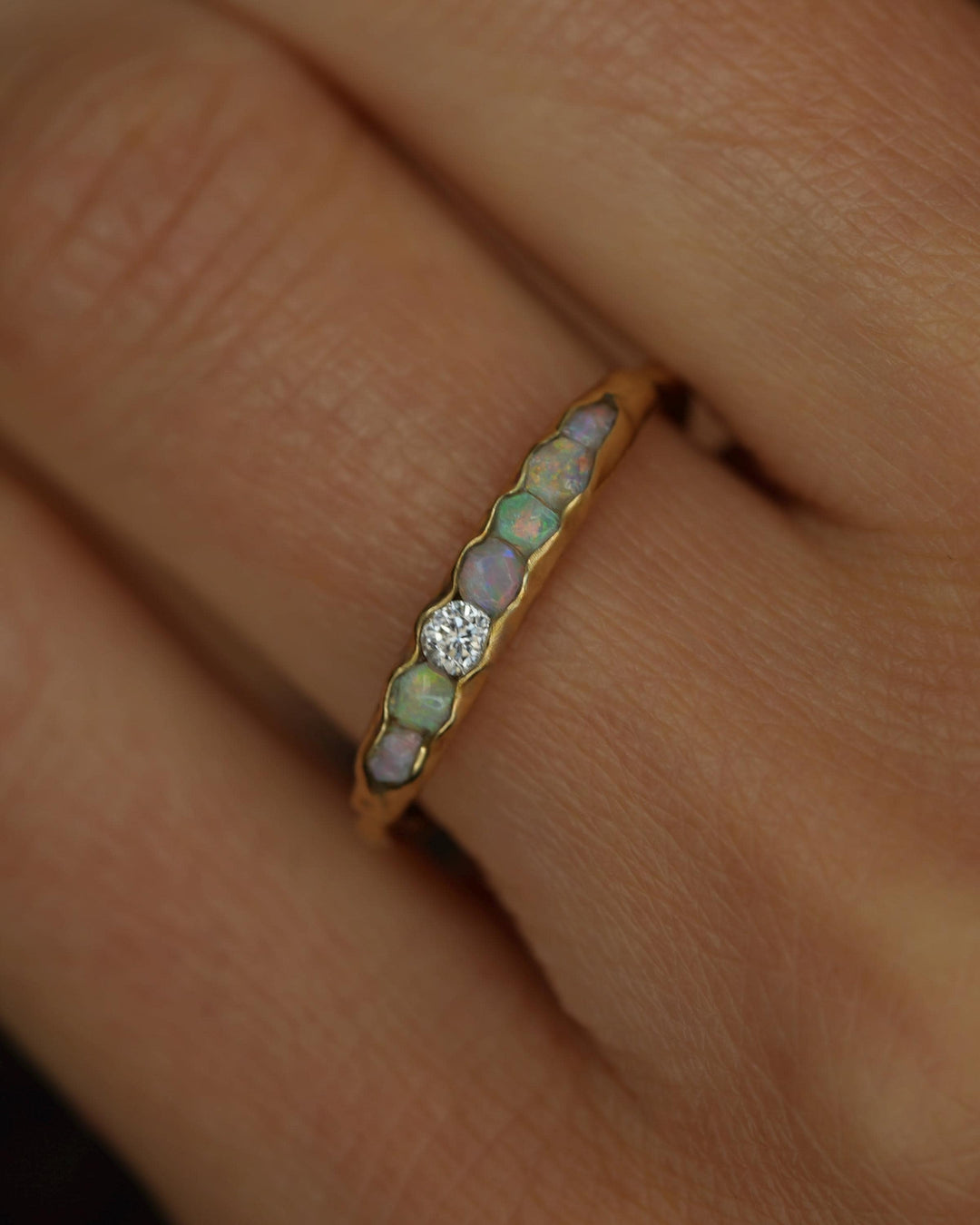 THE ONE. Raw Opal and Diamond Ring. Rustic Solid Gold or Silver Uncut Natural Australian Opal Alternative Stacking Wedding Milestone Band