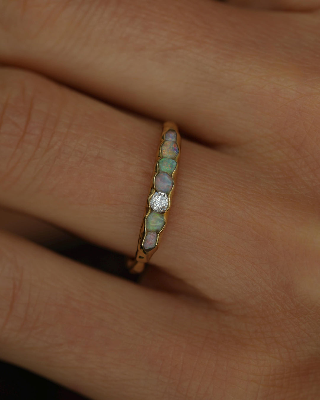 THE ONE. Raw Opal and Diamond Ring. Rustic Solid Gold or Silver Uncut Natural Australian Opal Alternative Stacking Wedding Milestone Band