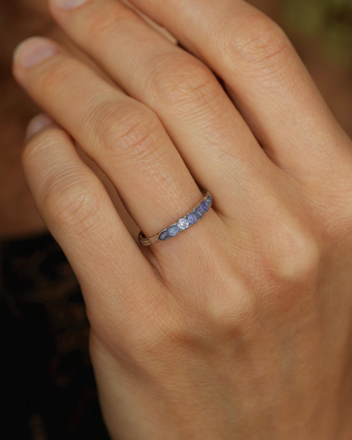 THE ONE. Raw Tanzanite Ring. Rustic Solid Gold or Silver Uncut Natural Tanzanite Alternative Stacking Wedding Milestone Band