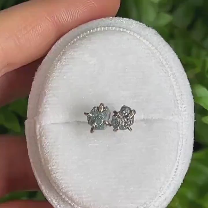 Raw Blue Diamond Stud Earrings