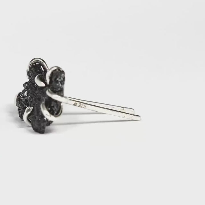 White Gold Raw Black Diamond Studs