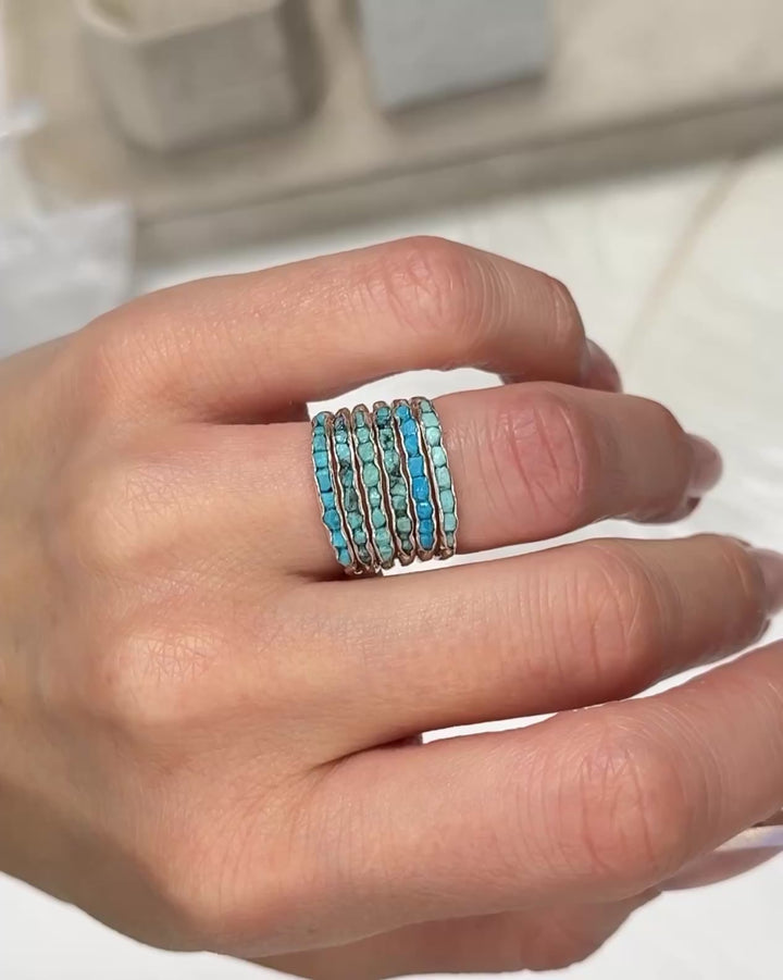 Set of 6 Solid Gold Turquoise Rings