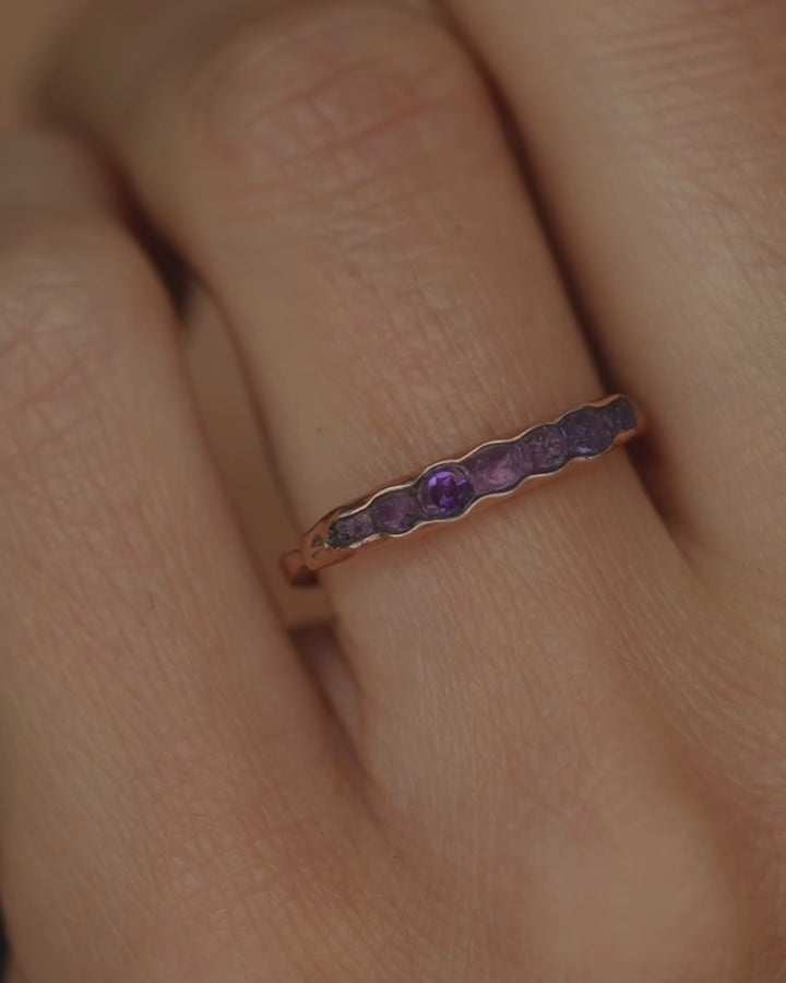 Raw and Brilliant Cut Amethyst Band Ring