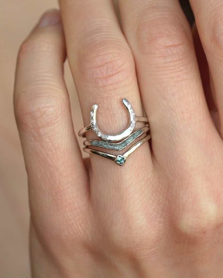 Unique Raw Aquamarine Wave Ring