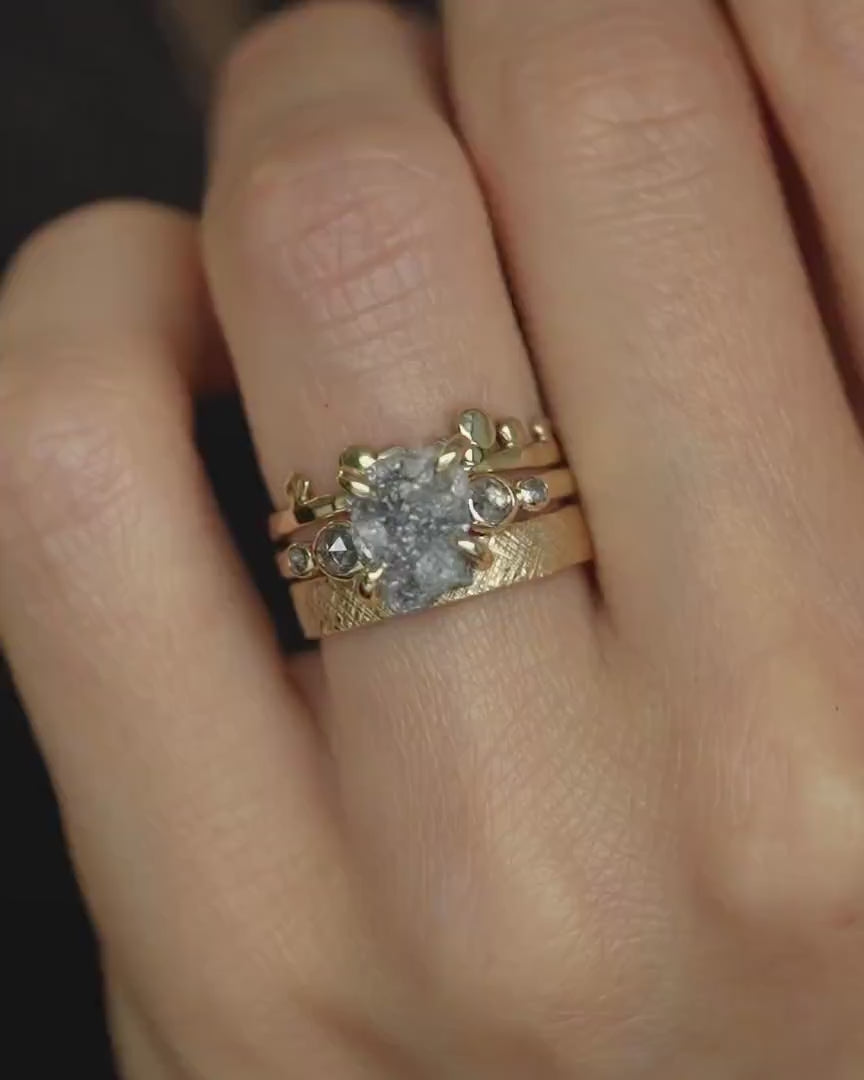 Gold Raw and Cut 5 Grey Diamond Engagement Ring
