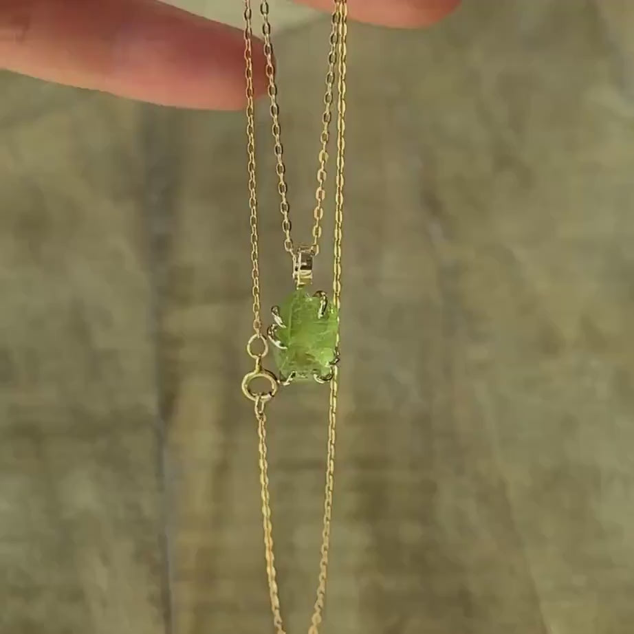 Raw Peridot Crystal Necklace