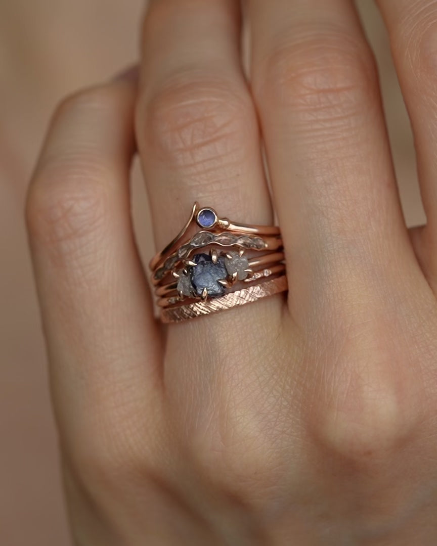 Asymmetrical Blue Sapphire Wave Ring