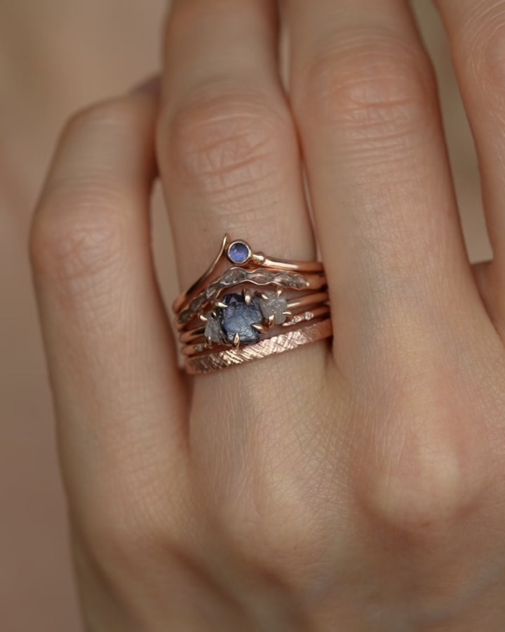 Asymmetrical Blue Sapphire Wave Ring