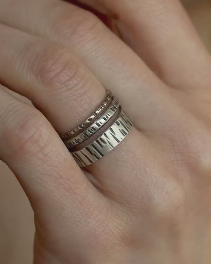 Striped Wide Hammered Band Ring