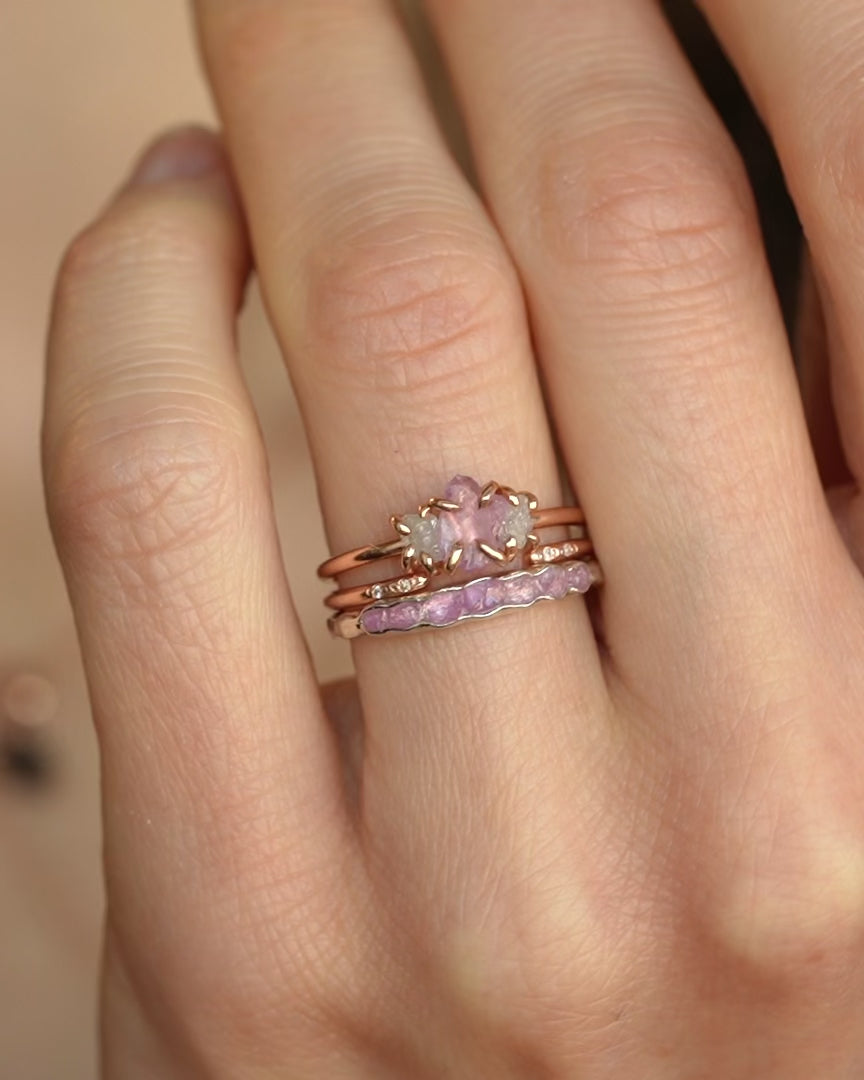 Raw Pink Sapphire And Diamond Ring