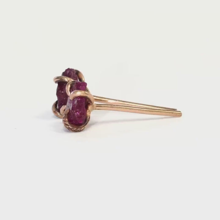 Rose Gold Raw Ruby Studs