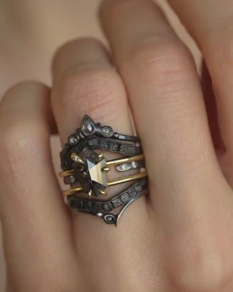 18k Gold Black Hexagon Shield Diamond Ring