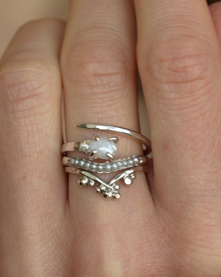 White Pearl and Diamond Ring