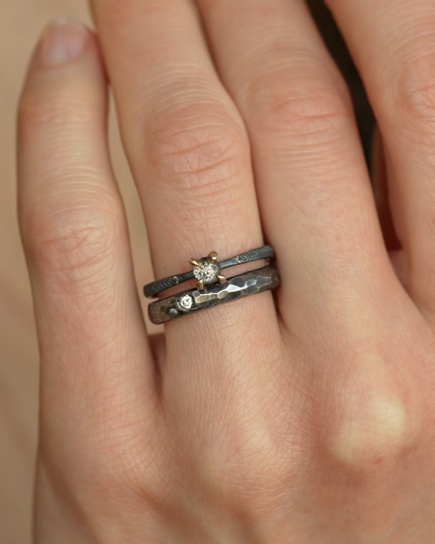 Black Silver and Matte Gold Round Salt and Pepper Diamond Ring