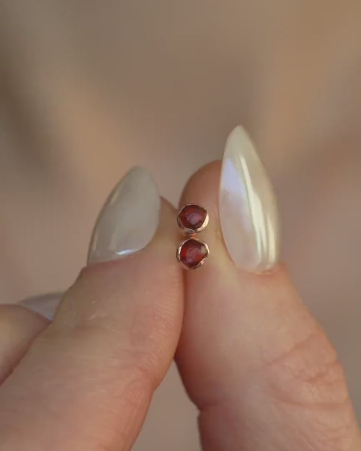 Rose Gold Orange Raw Spessartine Garnet Studs