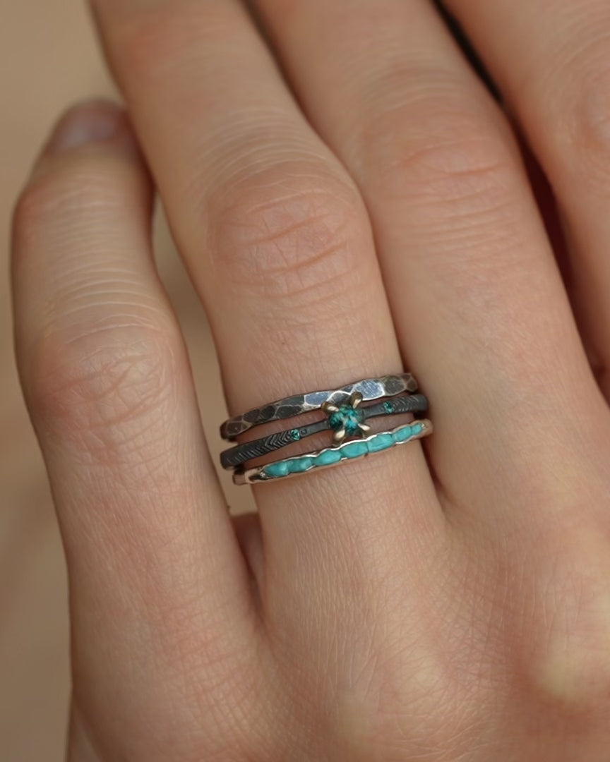 Black Silver and Matte Gold Round Blue Diamond Engagement Ring