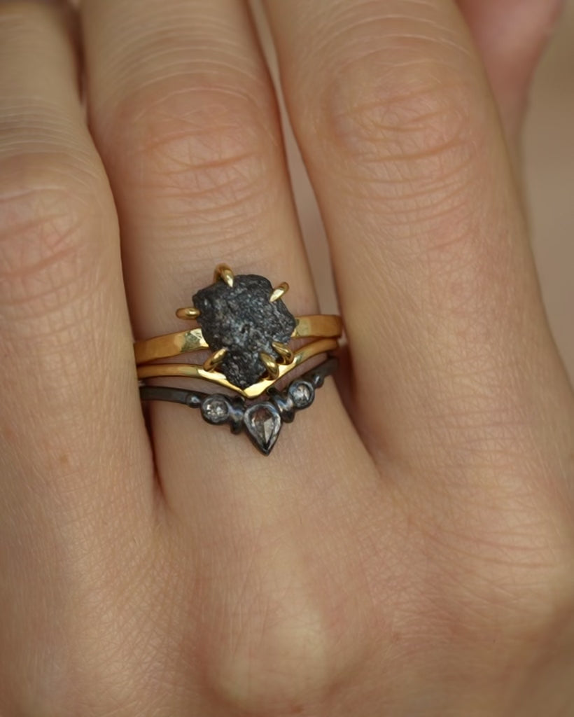 Black Silver Raw Black Diamond Ring