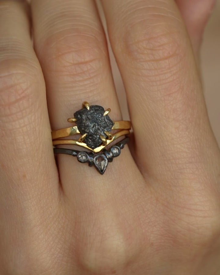 Black Silver Raw Black Diamond Ring