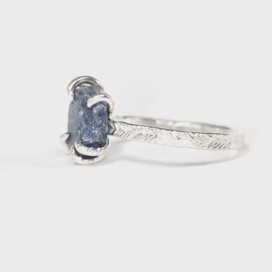 Raw Blue Hexagon Sapphire Ring