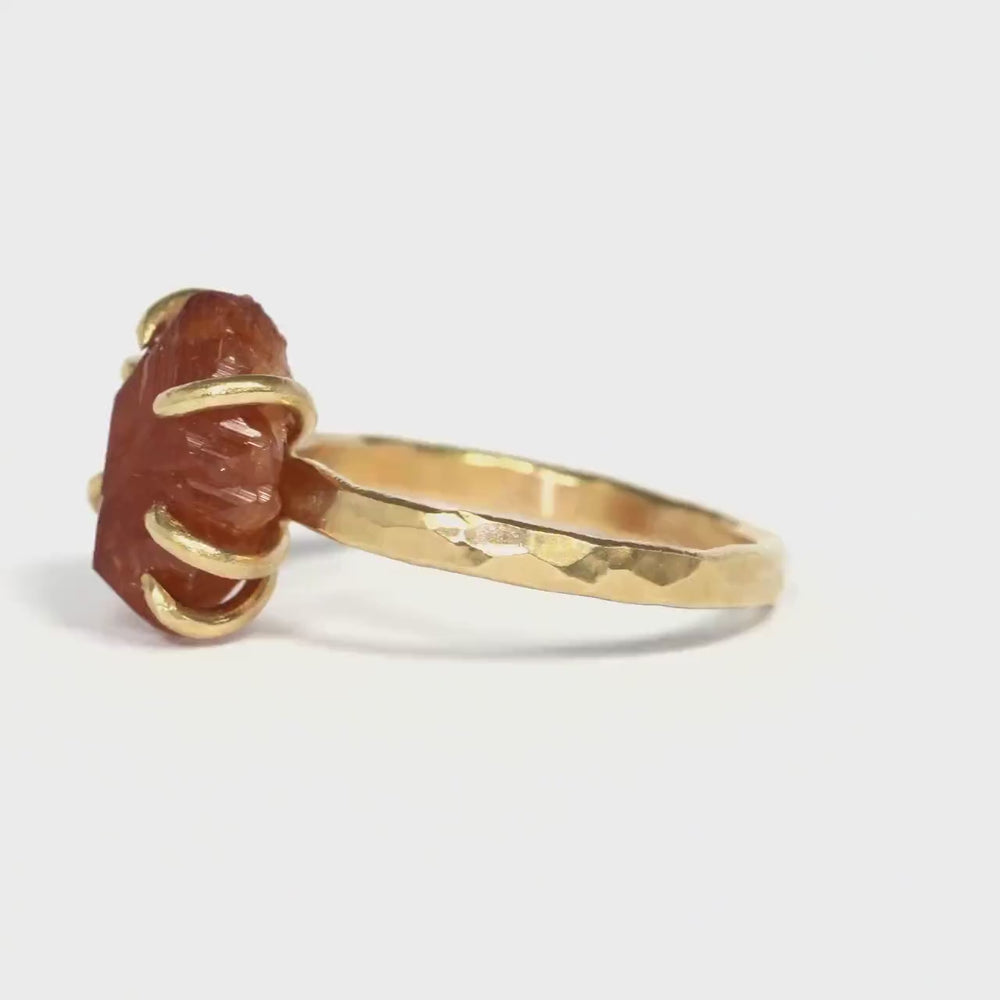 LIMITED EDITION Rare Uncut Raw Hessonite Garnet Crystal Ring