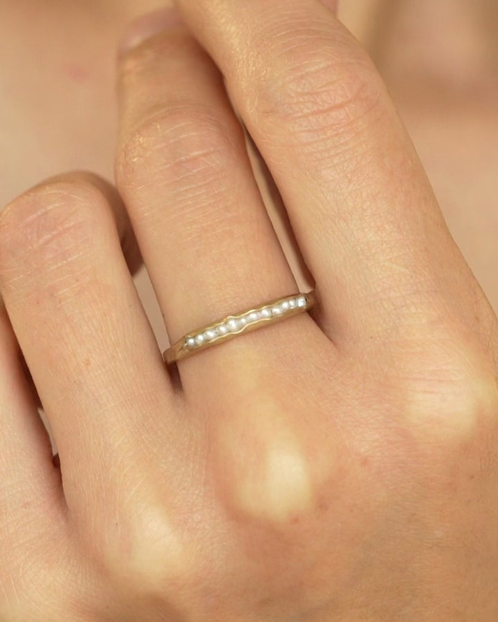 White Freshwater Pearl Gold Band