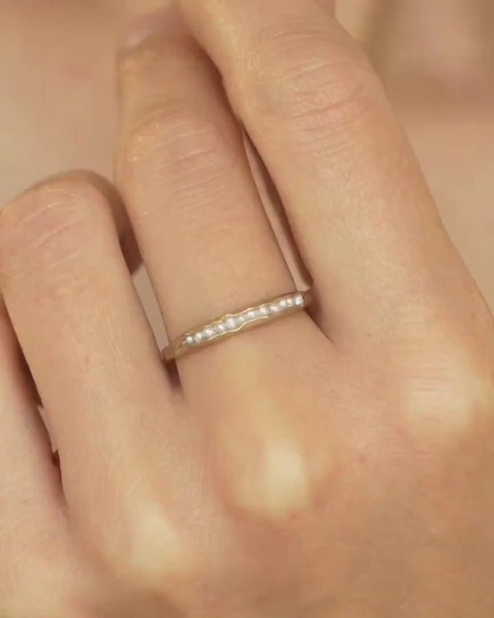 White Freshwater Pearl Gold Band