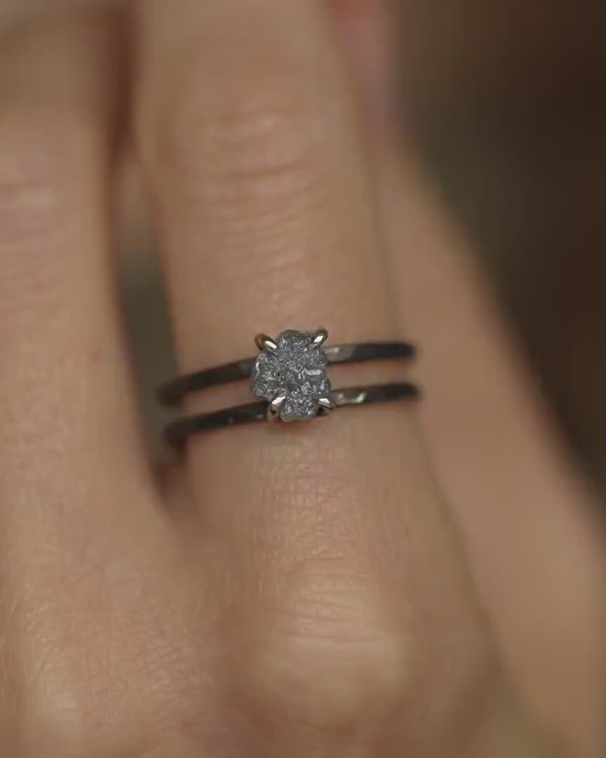 Raw Grey Diamond Double Band Ring