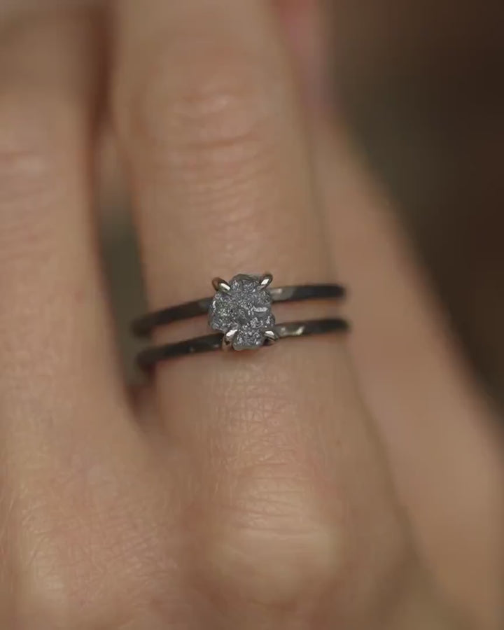 Raw Grey Diamond Double Band Ring