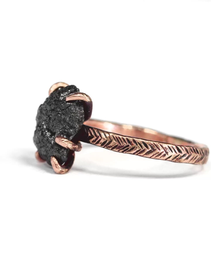 Rustic Raw Black Diamond Ring