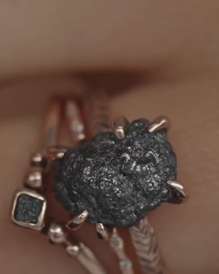 Rustic Raw Black Diamond Ring