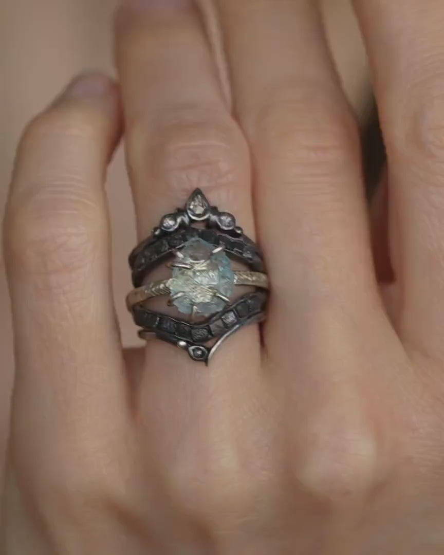 Raw Aquamarine Crystal Gold Ring