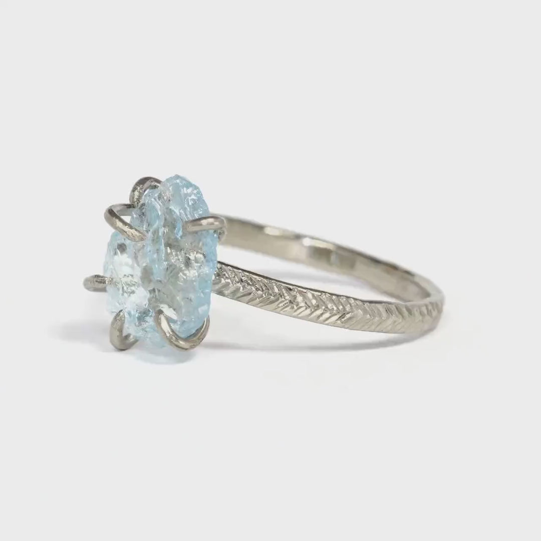 6 Prong Set Raw Aquamarine Ring