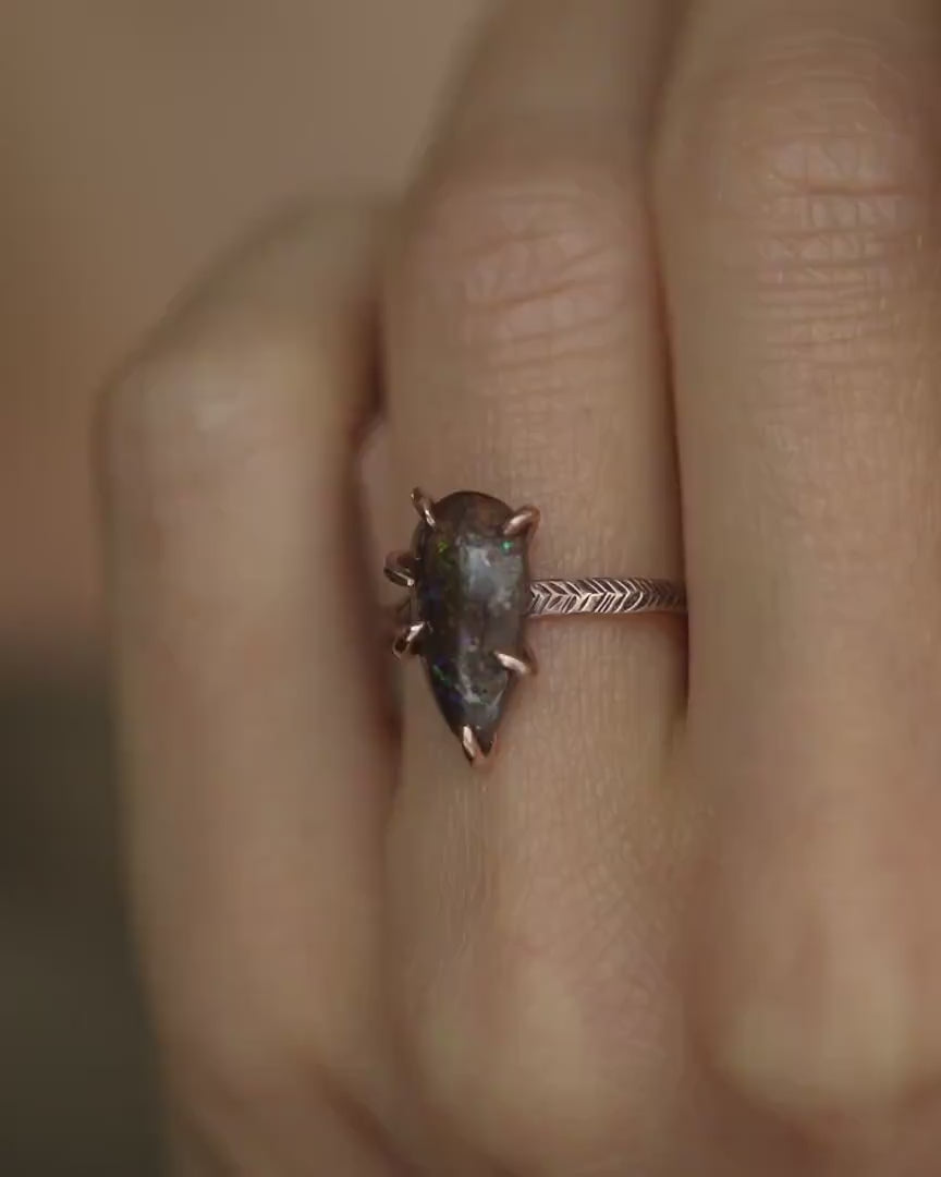 Rose Gold Pear Boulder Opal Ring