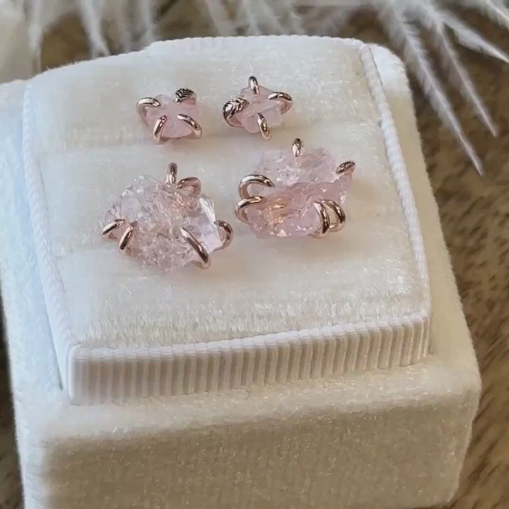 Raw Light Pink Sapphire Stud Earrings