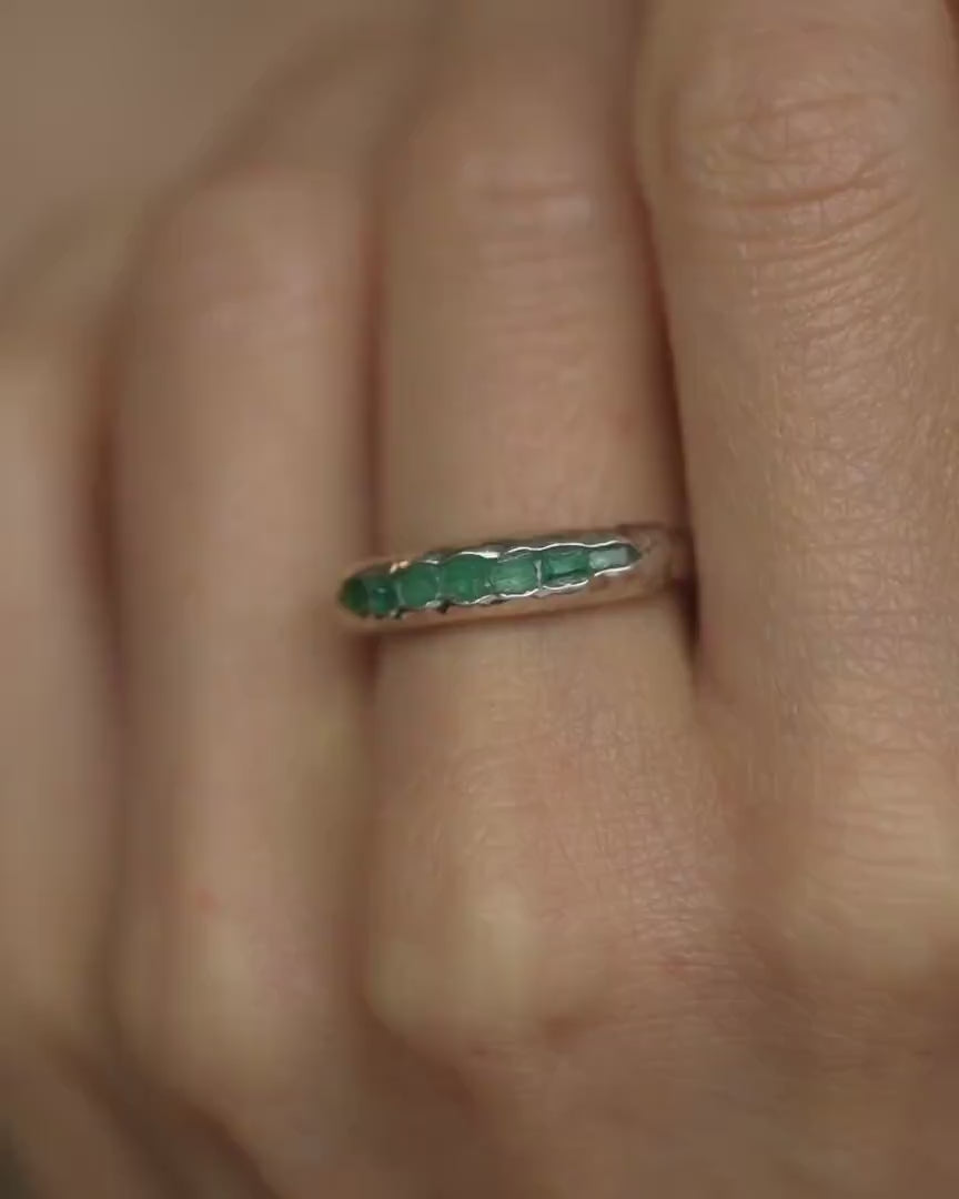 Silver Raw Emerald Crystal Ring
