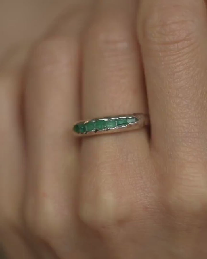 Silver Raw Emerald Crystal Ring