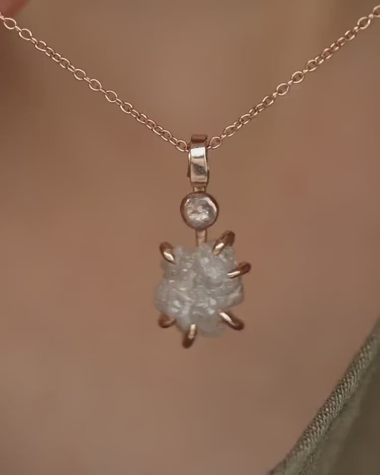 Rose Gold Uncut White Diamond Pendant Necklace