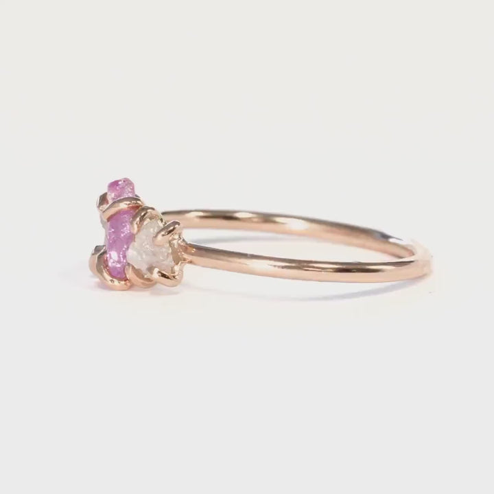 Raw Pink Sapphire and White Diamond Engagement Ring