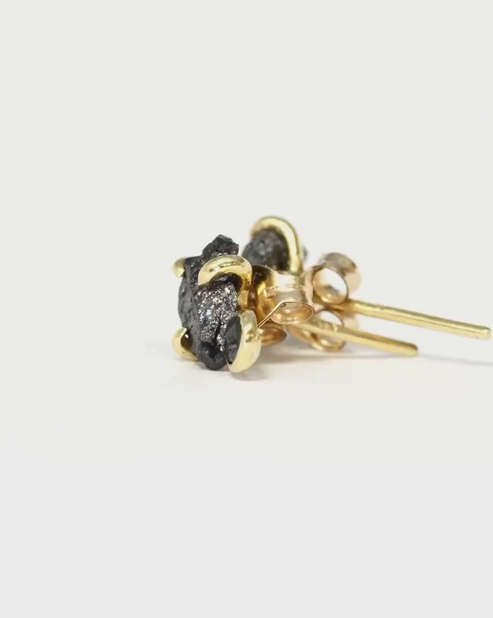 Yellow Gold Raw and Cut Black Diamond Studs