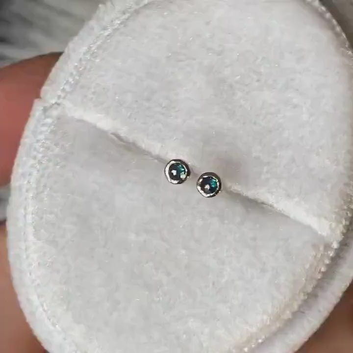 Rose Cut Round Blue Diamond Studs
