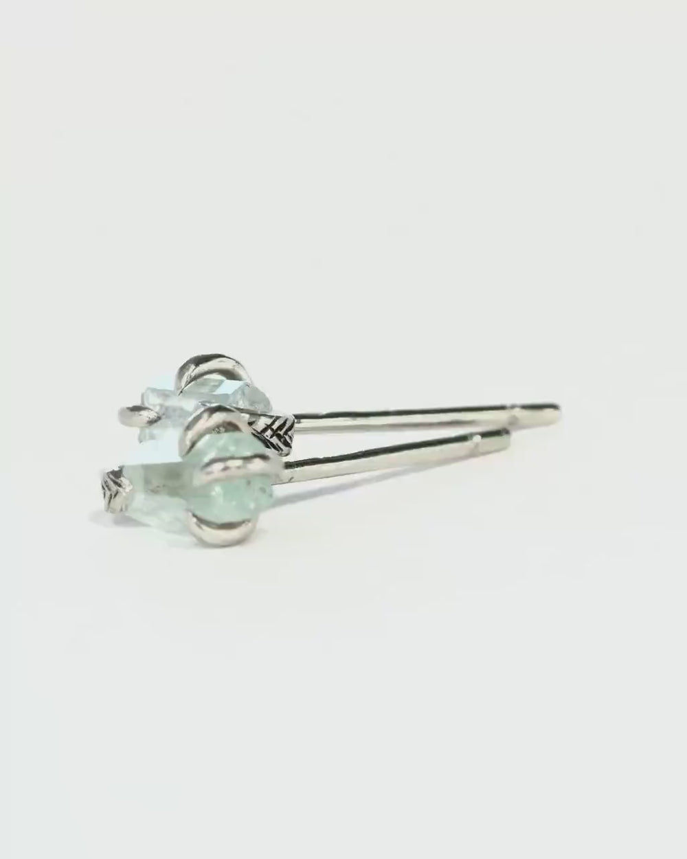 White Gold Raw Aquamarine Crystal Studs