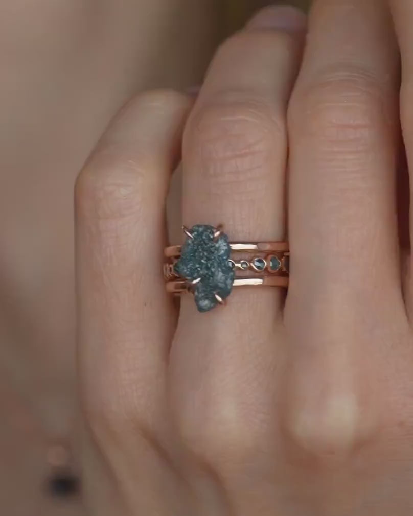 14k Gold Blue Diamond Ring Set