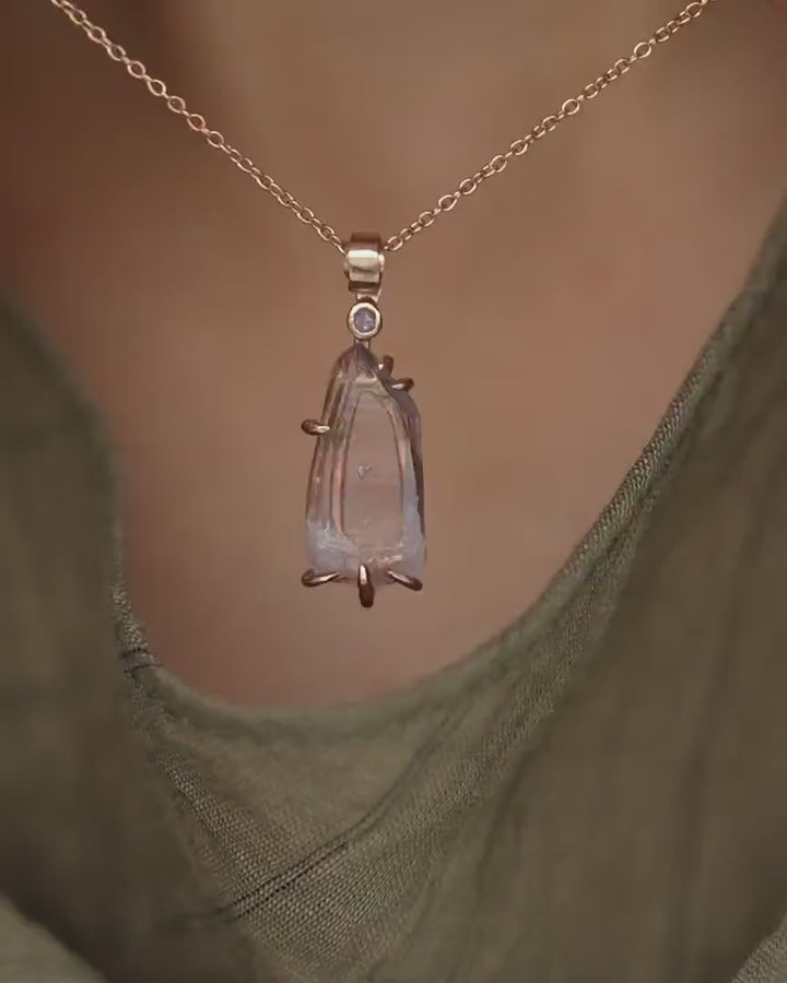 Uncut Amethyst Crystal and Pink Diamond Necklace