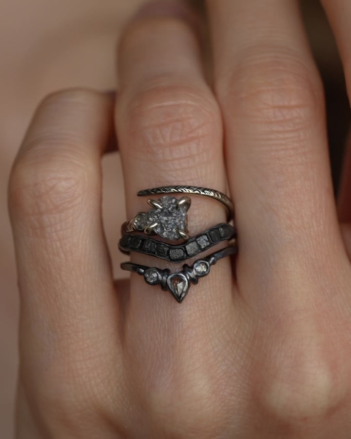 Salt and Pepper Diamond Wave Ring