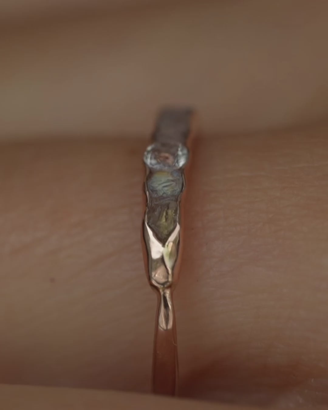 Raw and Brilliant Cut Rainbow Moonstone Ring