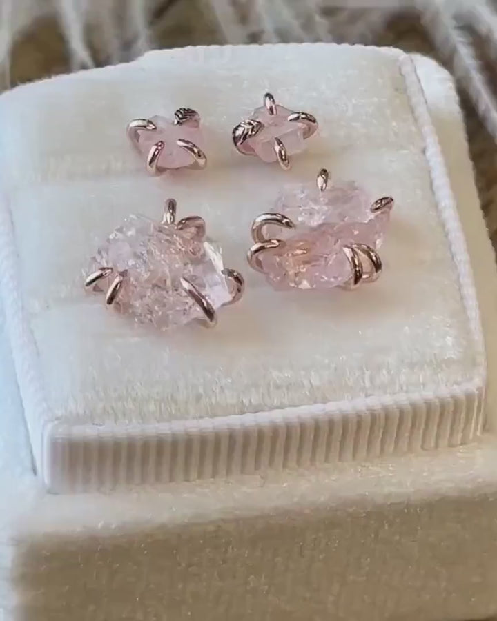 Rose Gold Raw Light Pink Sapphire Studs